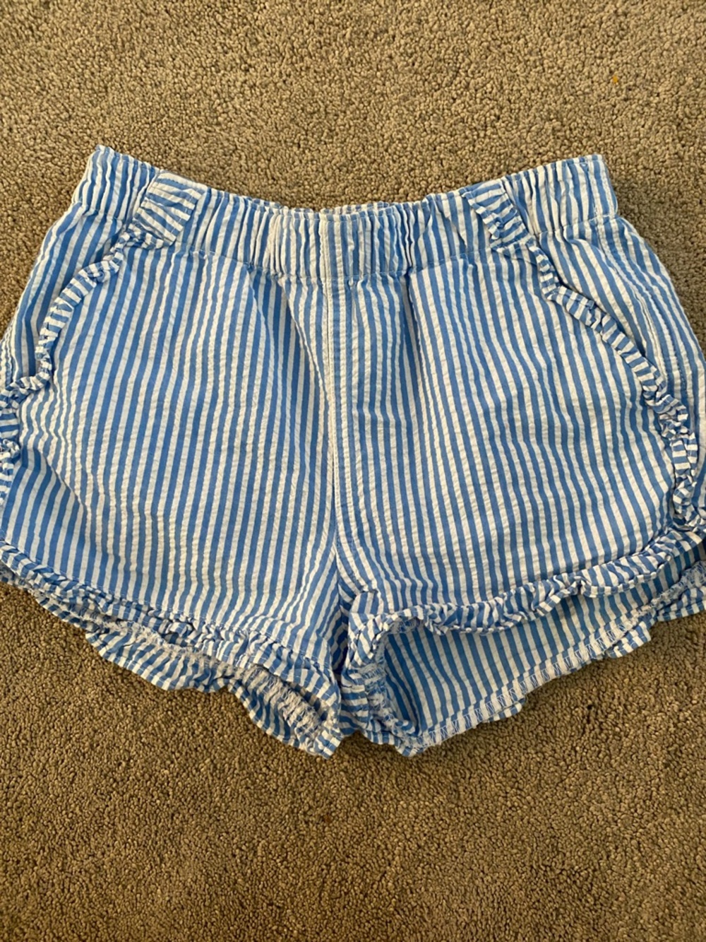 Crewcuts Blue & White Striped Ruffle-Hem High-Waist Shorts